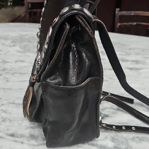 Black Leather Backpack with Renaissance Coins Silver Accents - Picture 6 of 16